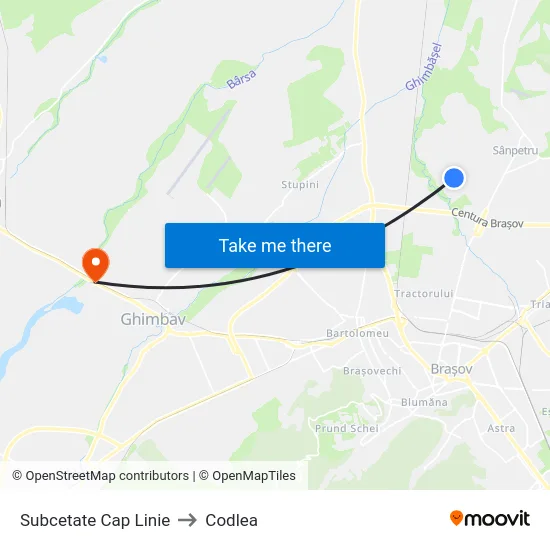 Subcetate Cap Linie to Codlea map