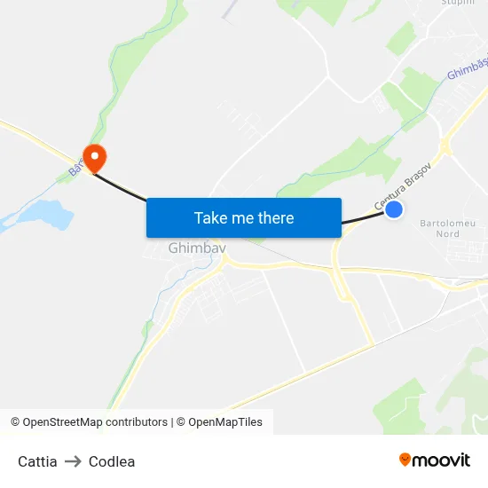Cattia to Codlea map