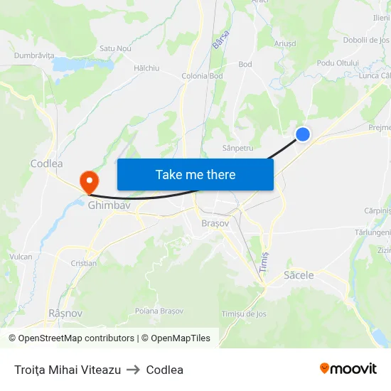 Troiţa Mihai Viteazu to Codlea map