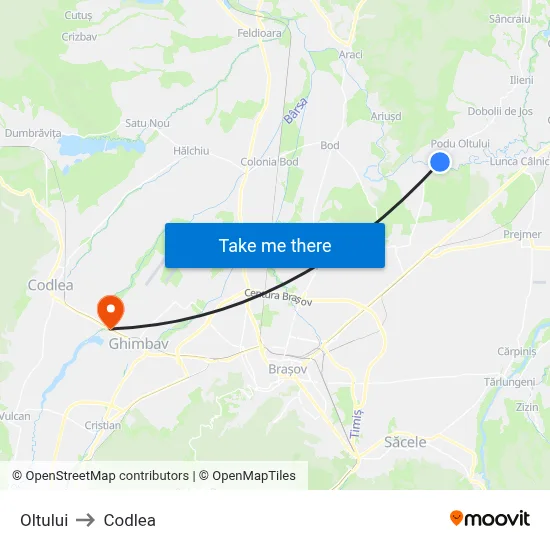 Oltului to Codlea map