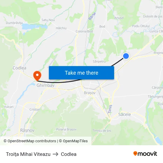 Troiţa Mihai Viteazu to Codlea map