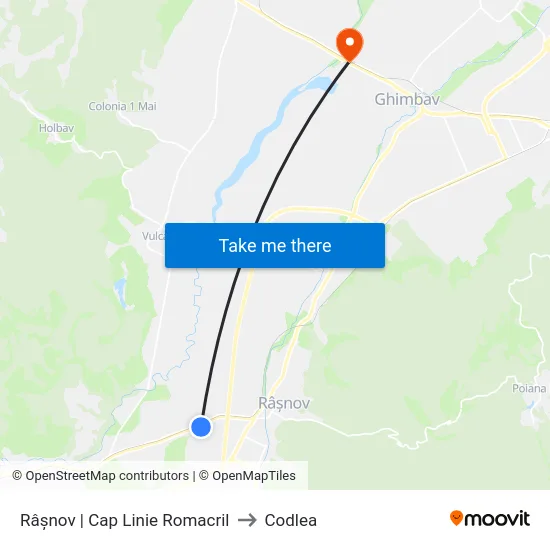 Râșnov | Cap Linie Romacril to Codlea map