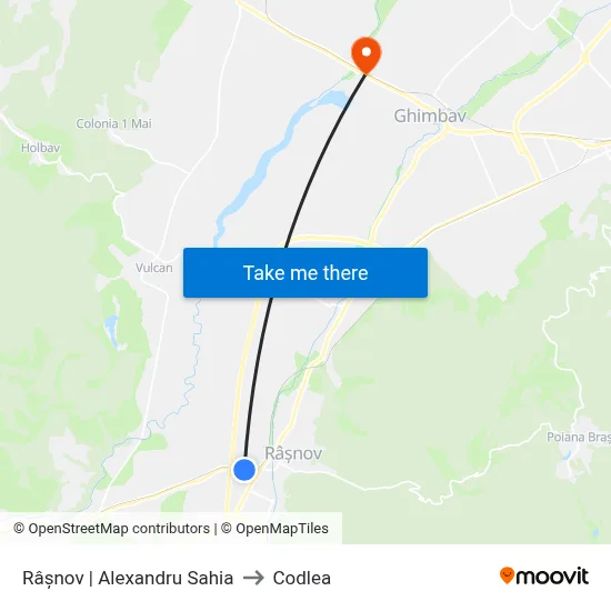 Râșnov | Alexandru Sahia to Codlea map