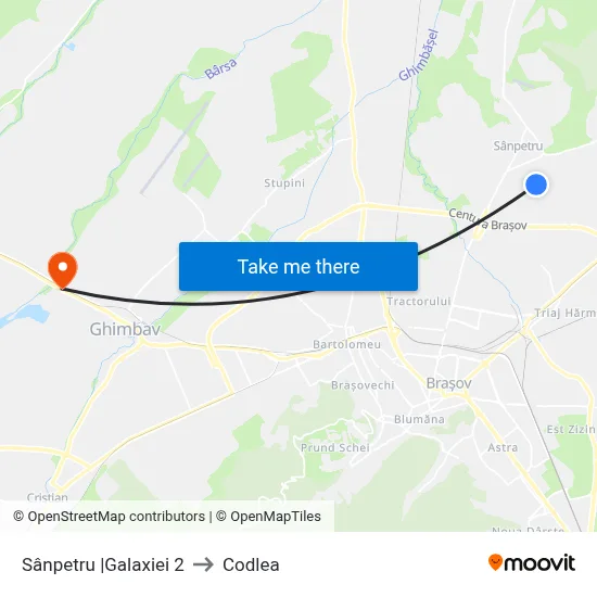 Sânpetru |Galaxiei 2 to Codlea map