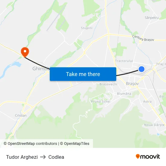 Tudor Arghezi to Codlea map