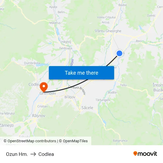 Ozun Hm. to Codlea map