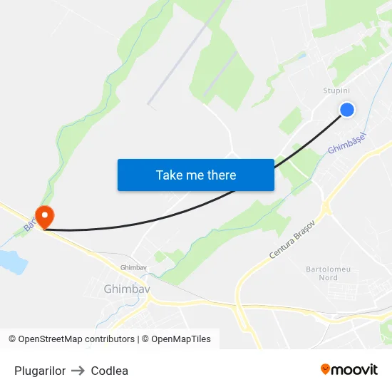 Plugarilor to Codlea map