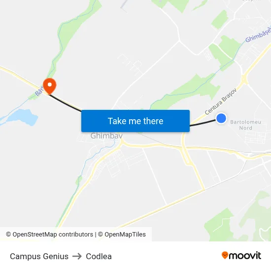 Campus Genius to Codlea map