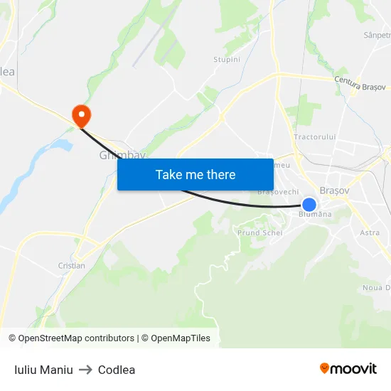 Iuliu Maniu to Codlea map