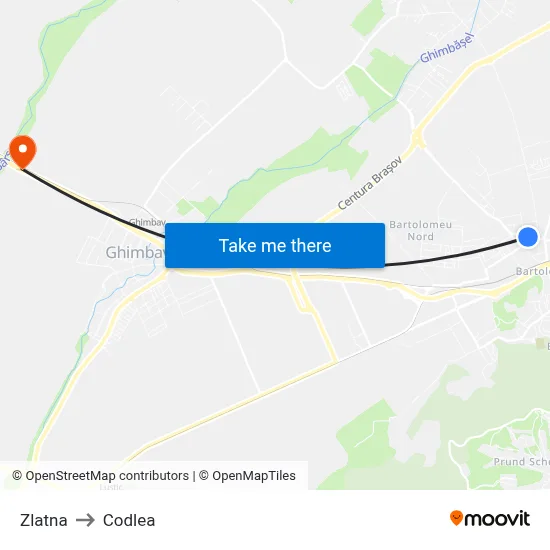 Zlatna to Codlea map
