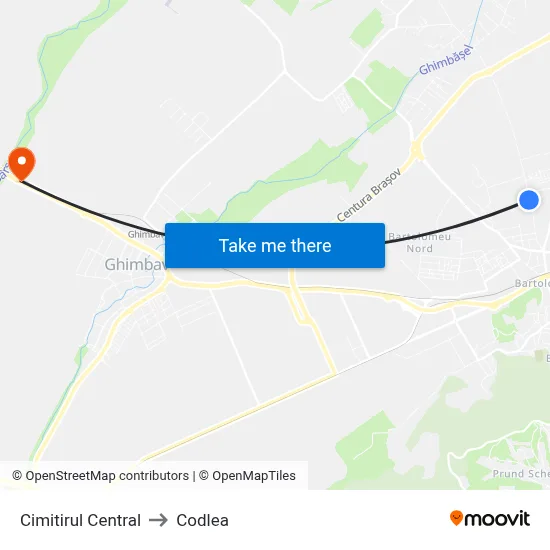 Cimitirul Central to Codlea map
