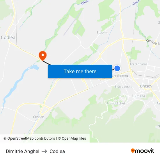 Dimitrie Anghel to Codlea map