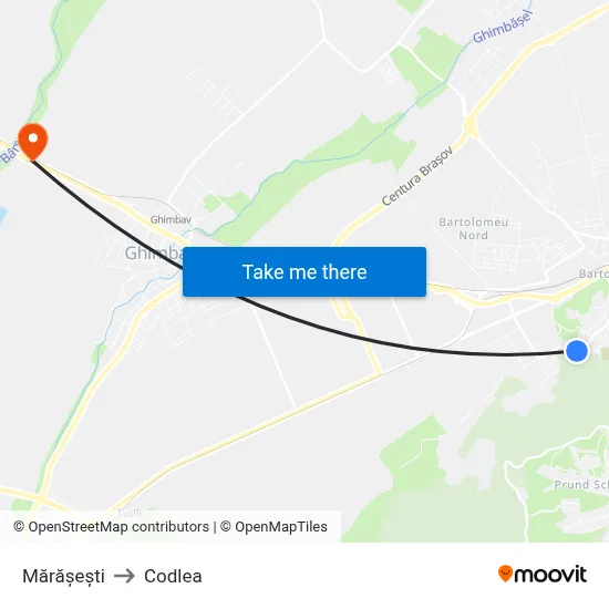 Mărășești to Codlea map
