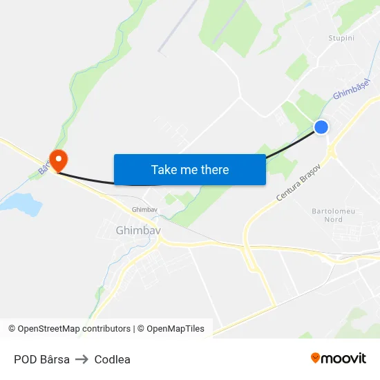 POD Bârsa to Codlea map