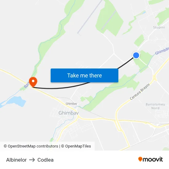 Albinelor to Codlea map