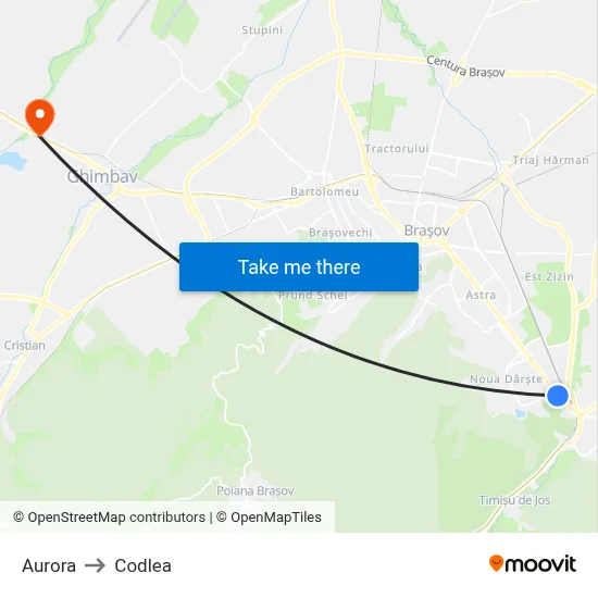 Aurora to Codlea map