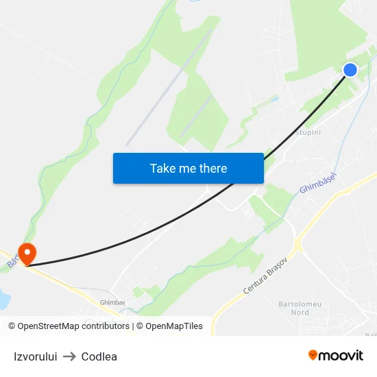 Izvorului to Codlea map