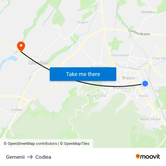 Gemenii to Codlea map