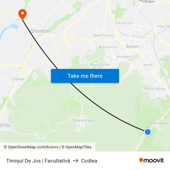Timișul De Jos | Facultativă to Codlea map