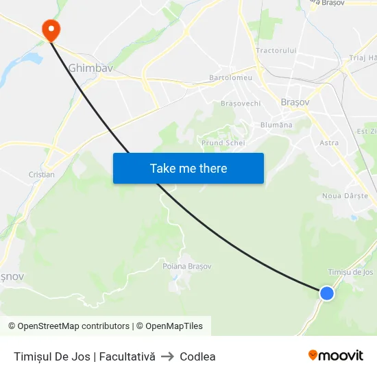 Timișul De Jos | Facultativă to Codlea map