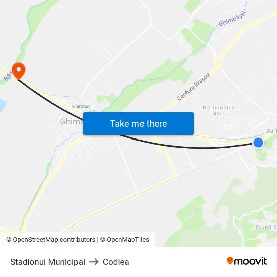 Stadionul Municipal to Codlea map