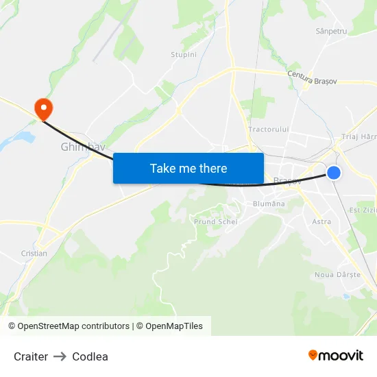 Craiter to Codlea map