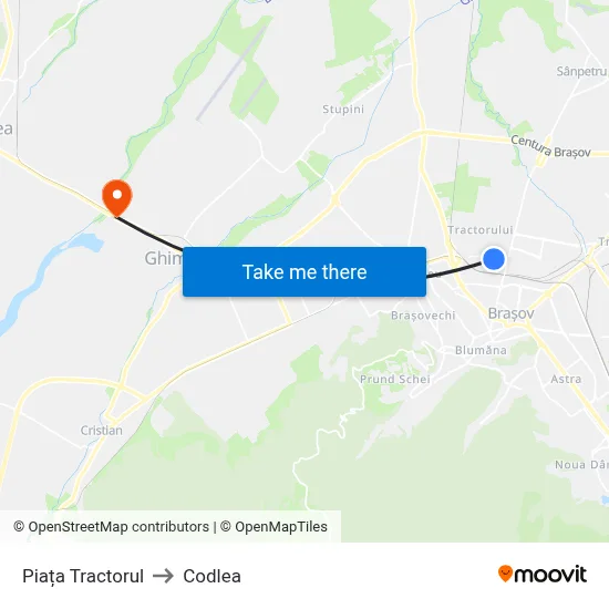 Piața Tractorul to Codlea map