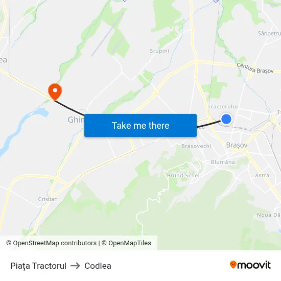 Piața Tractorul to Codlea map