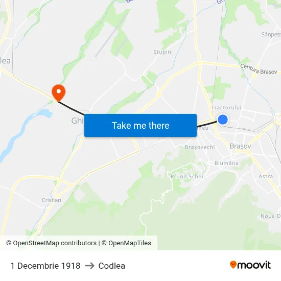 1 Decembrie 1918 to Codlea map