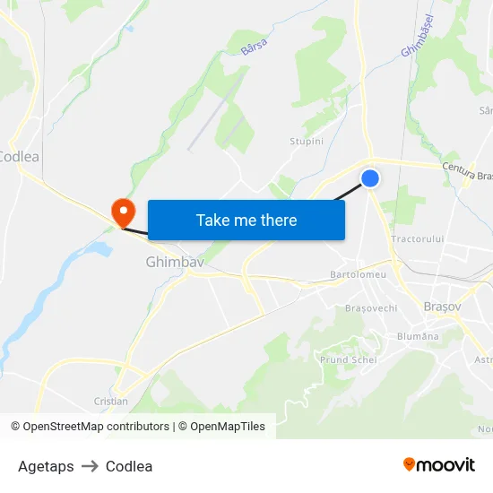 Agetaps to Codlea map