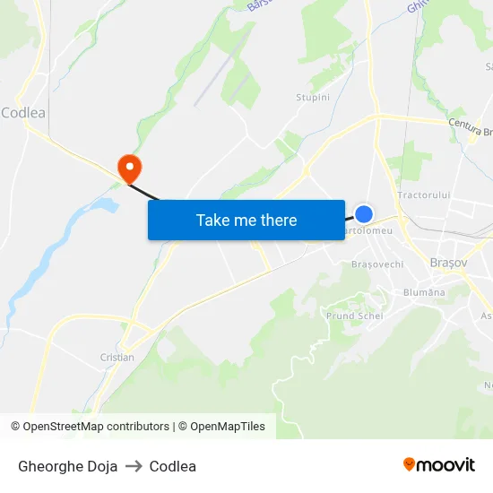 Gheorghe Doja to Codlea map