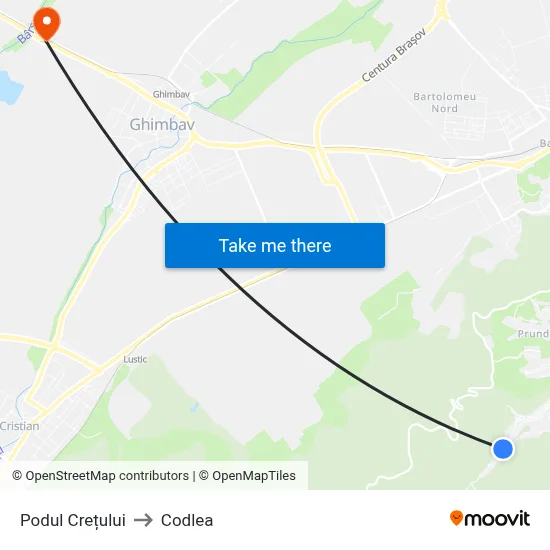 Podul Crețului to Codlea map
