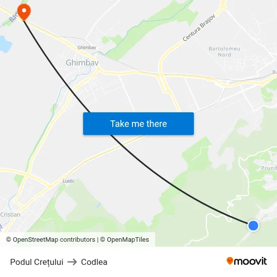 Podul Crețului to Codlea map