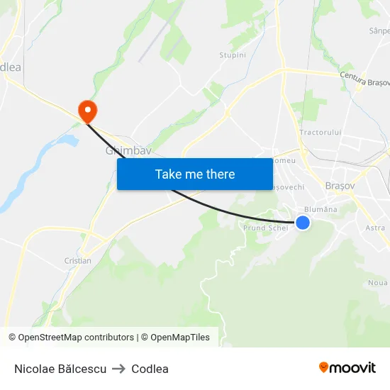 Nicolae Bălcescu to Codlea map