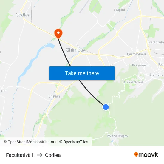 Facultativă II to Codlea map