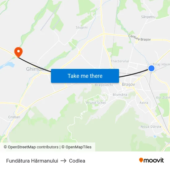 Fundătura Hărmanului to Codlea map