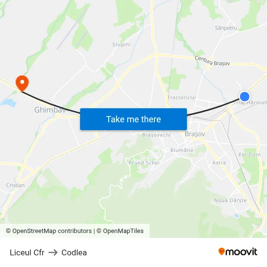 Liceul Cfr to Codlea map