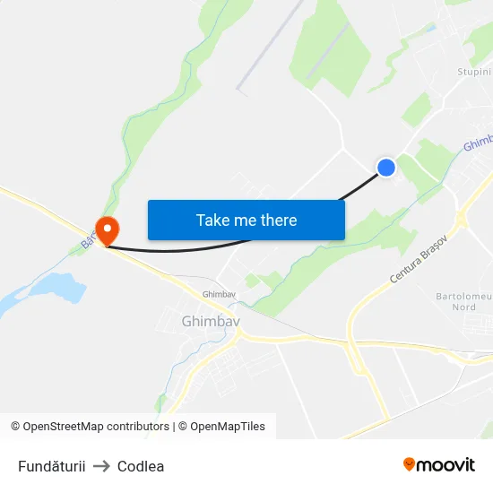 Fundăturii to Codlea map