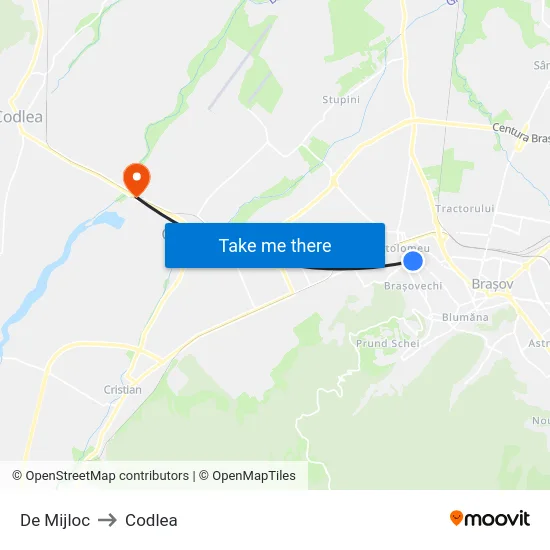 De Mijloc to Codlea map