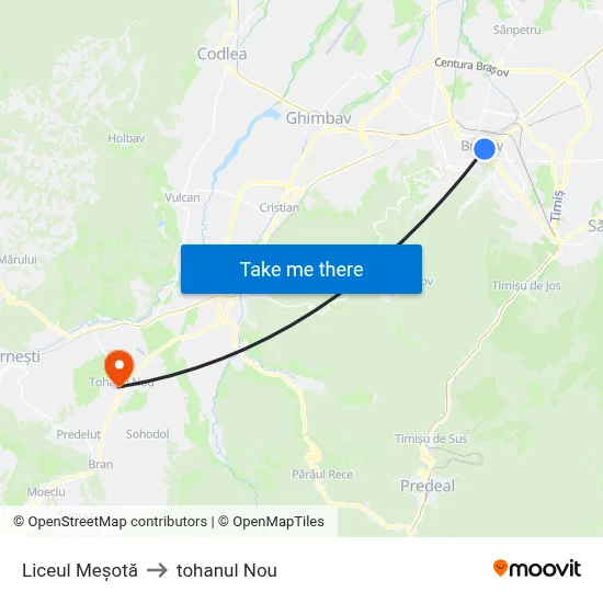 Liceul Meșotă to tohanul Nou map