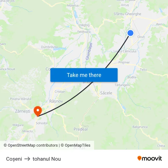 Coșeni to tohanul Nou map