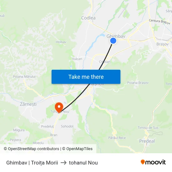 Ghimbav | Troița Morii to tohanul Nou map