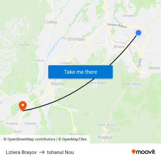 Liziera Brașov to tohanul Nou map