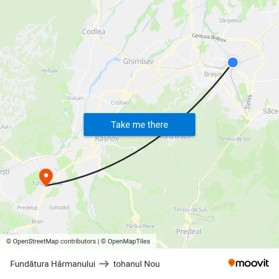 Fundătura Hărmanului to tohanul Nou map