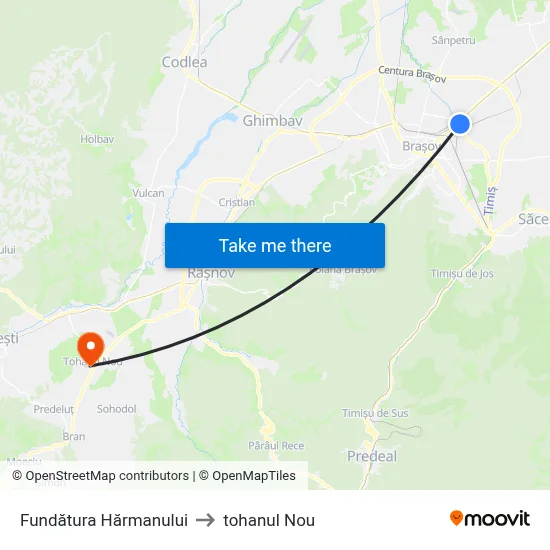 Fundătura Hărmanului to tohanul Nou map