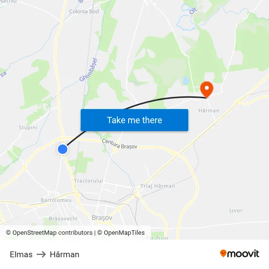 Elmas to Hărman map