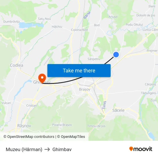 Muzeu (Hărman) to Ghimbav map