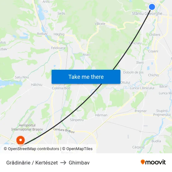 Grădinărie / Kertészet to Ghimbav map