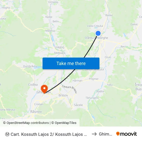 Ⓜ Cart. Kossuth Lajos 2/ Kossuth Lajos Negyed2 to Ghimbav map
