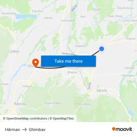 Hărman to Ghimbav map